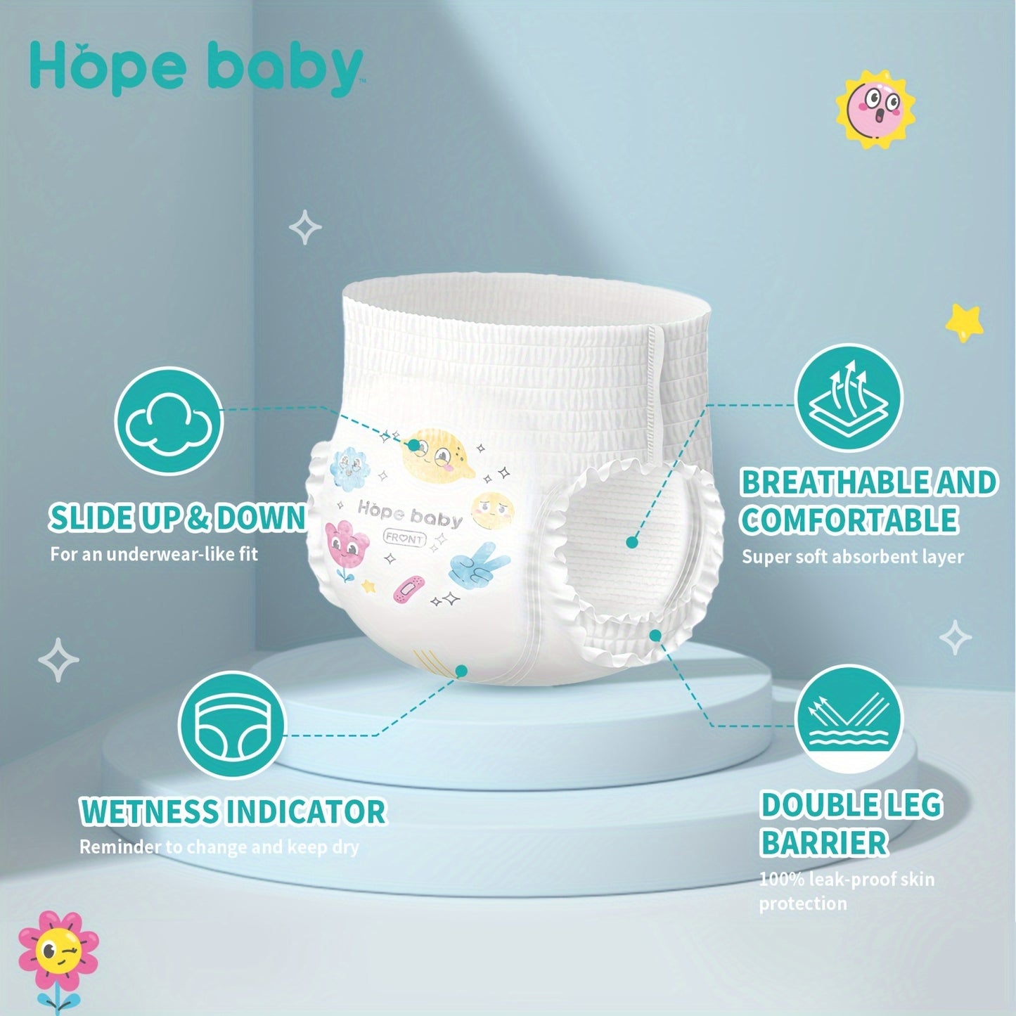 HOPE BABY Pull Ups 2T-3T (16-28 LBS), 68 Count Premium Training Underwear, Baby Diapers Toddler Potty Training Pants, Hypoallergenic With Skin