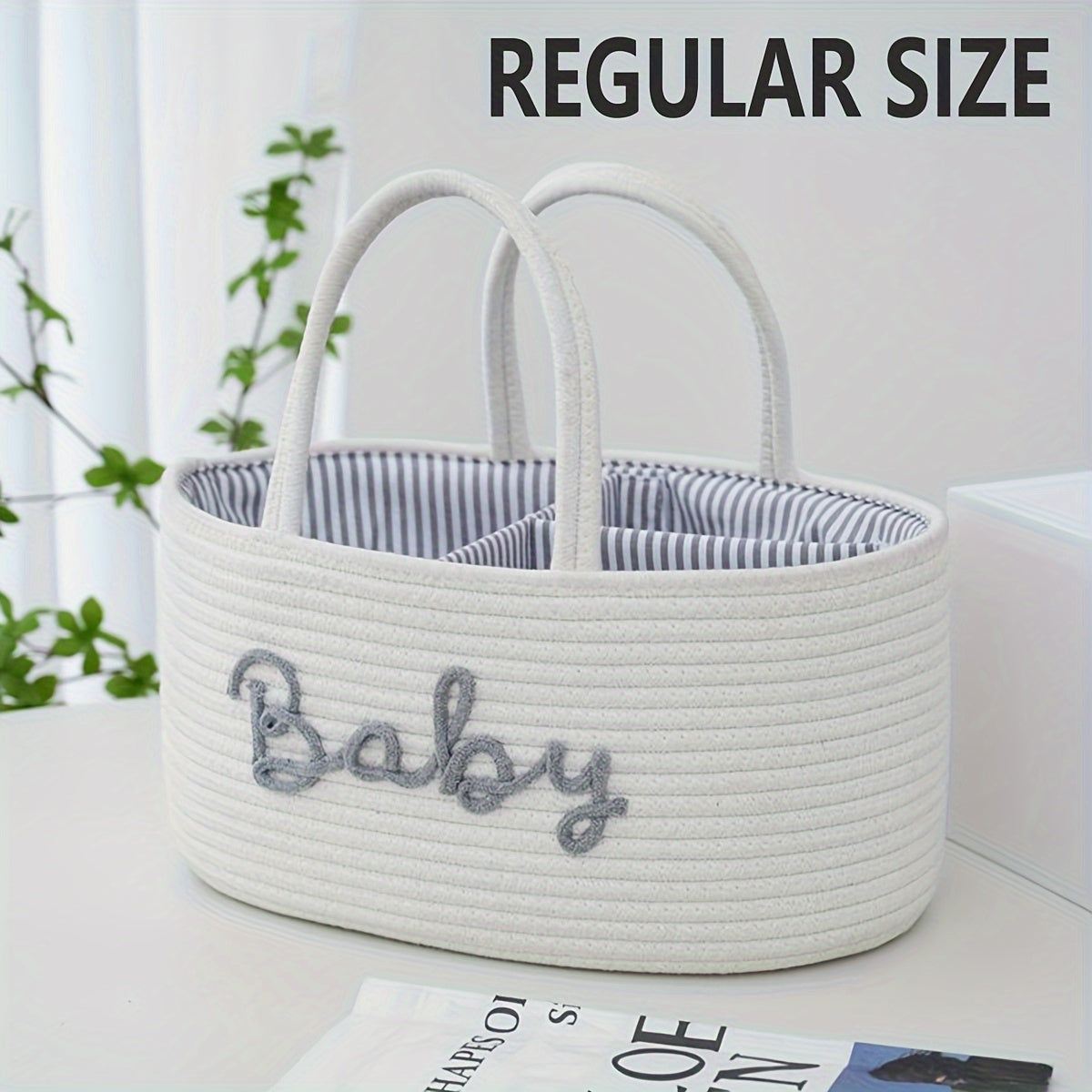 1pc Stylish Woven Storage Basket For Baby Diapers And Essentials, 3 Compartments Portable Storage Basket, Feeding Bottle Diaper Mother Bag, Portable Cotton Rope Diaper Organizer For Changing Table, Perfect For Daily Use