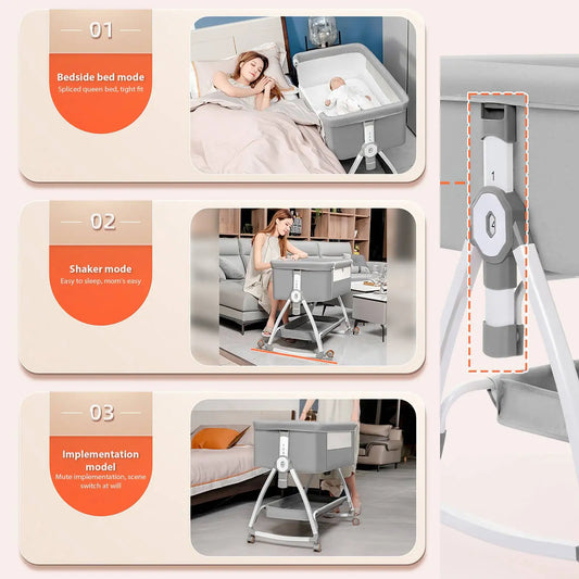 Foldable Baby Crib Baby Rocking Bed Movable Portable Fence Baby Cradle Bed Height Adjustable Splicing Large Bed Baby Crib Bed