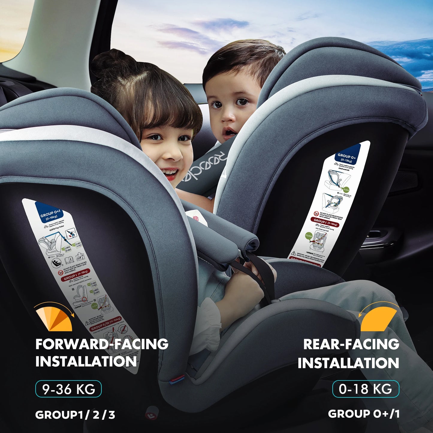 Reecle 360 Swivel Baby Child Car Seat with ISOFIX, Group 0+1/2/3 (0-36 kg), Approx. 0-12 Years