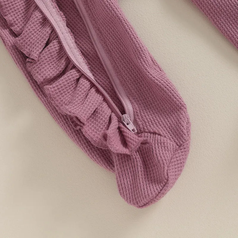 RUEWEY Nouveau-né Bébé Fille Garçon Vêtements Printemps Automne Barboteuse Couleur Unie Volants Combinaison pour Enfants Nourrisson Bébé Articles Vêtements