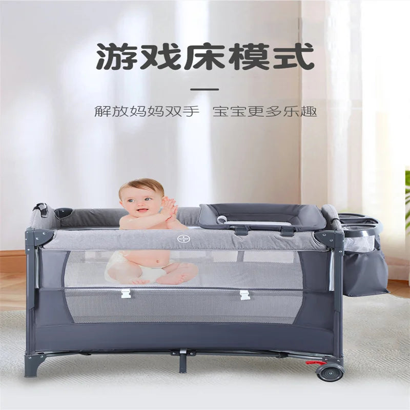 Modern cheaps Newborn cot portable infant bedside sleeper foldable playpen black gray baby bed crib bassinet for 0-3 years baby