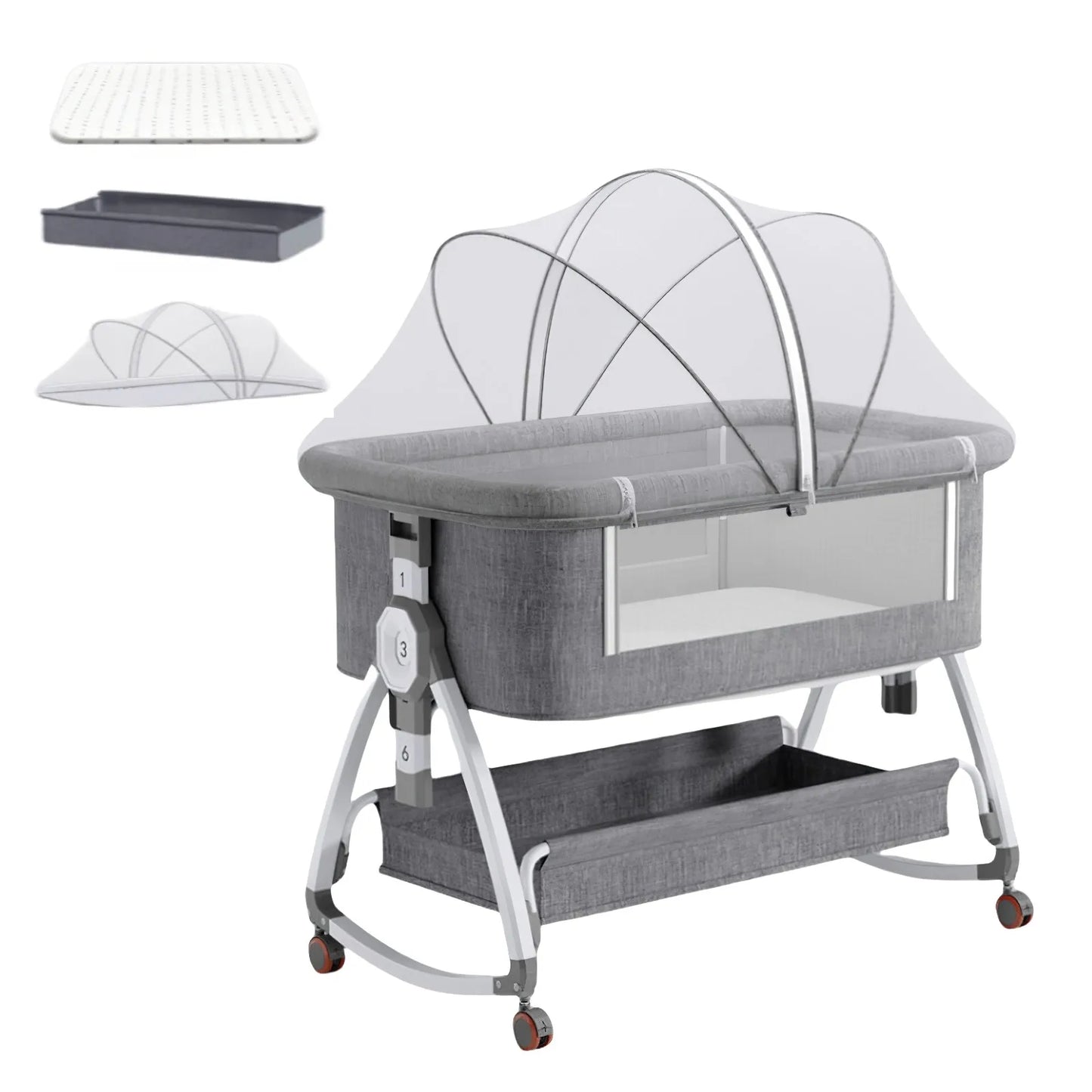 Foldable Baby Crib Baby Rocking Bed Movable Portable Fence Baby Cradle Bed Height Adjustable Splicing Large Bed Baby Crib Bed