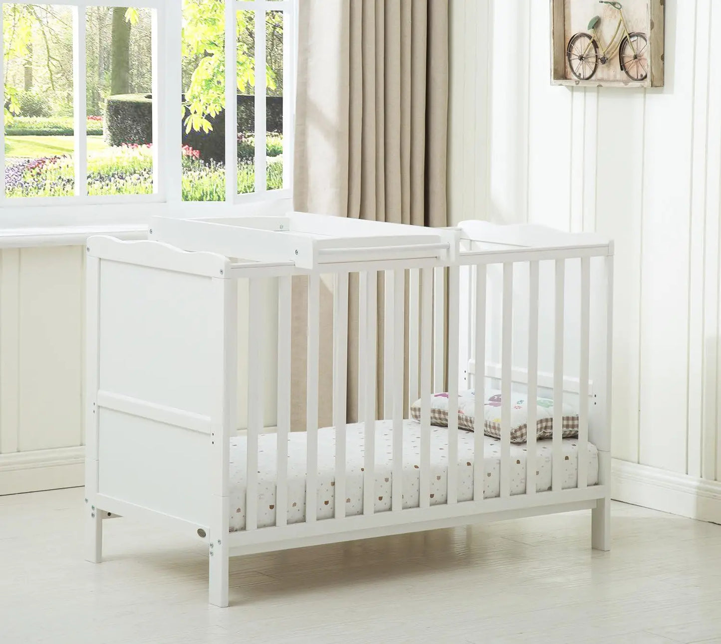 mcc direct Wooden Baby Cot Bed Orlando with Top Changer & Aloe Vera Water Repellent Mattress