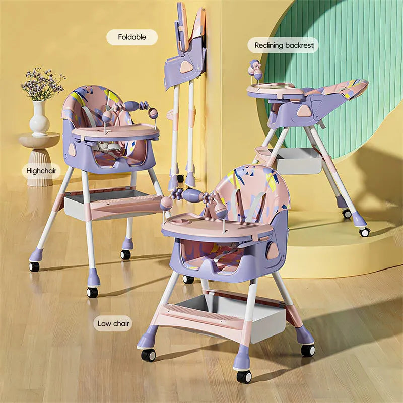 Upgrade Liggend Baby Eetstoel Multi-Functionele Opvouwbare Kindereetstoel 6 Maanden ~ 6 Jaar Oude Babyvoederstoel Met Wielen