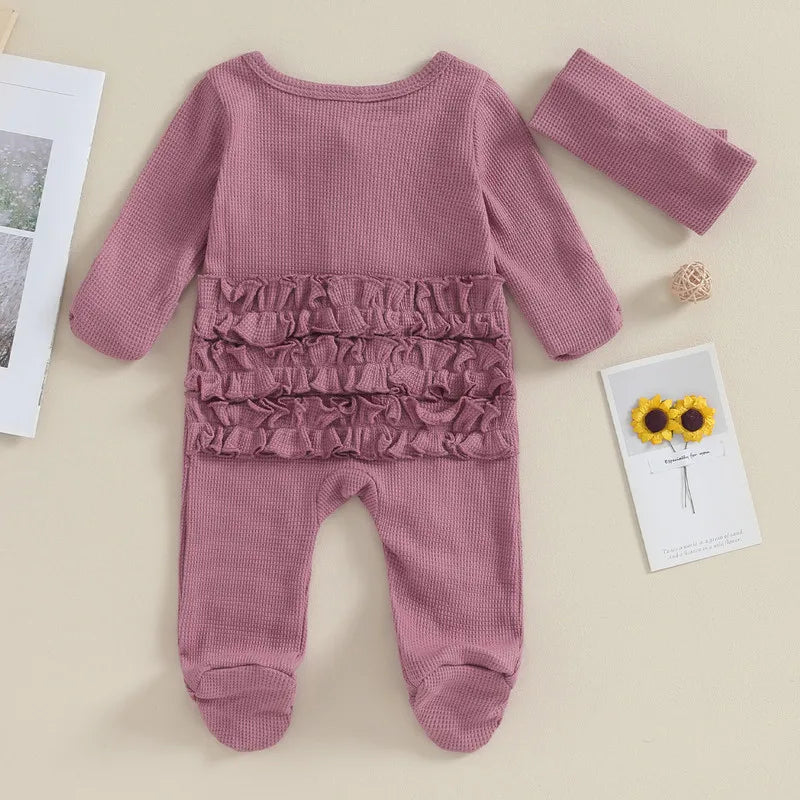 RUEWEY Nouveau-né Bébé Fille Garçon Vêtements Printemps Automne Barboteuse Couleur Unie Volants Combinaison pour Enfants Nourrisson Bébé Articles Vêtements