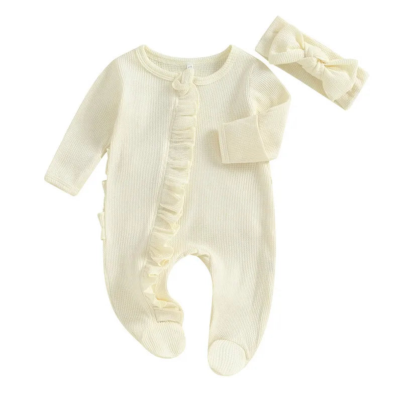 RUEWEY Nouveau-né Bébé Fille Garçon Vêtements Printemps Automne Barboteuse Couleur Unie Volants Combinaison pour Enfants Nourrisson Bébé Articles Vêtements