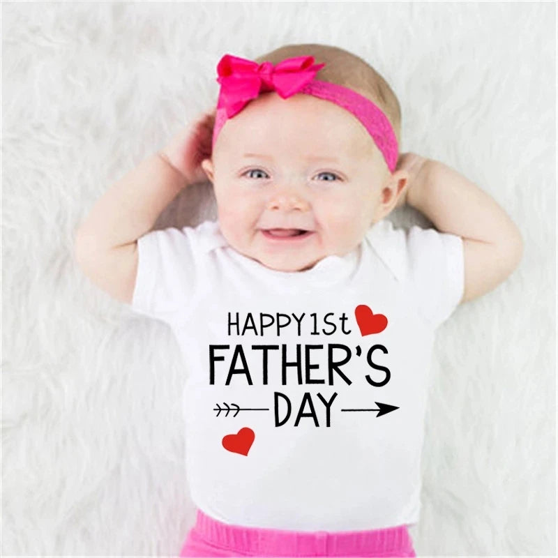 Funny Happy 1st Father's Day Newborn Baby Bodysuits Cotton Summer Baby Boys Girls Rompers Father's Day Gift Baby Onesie Clothes