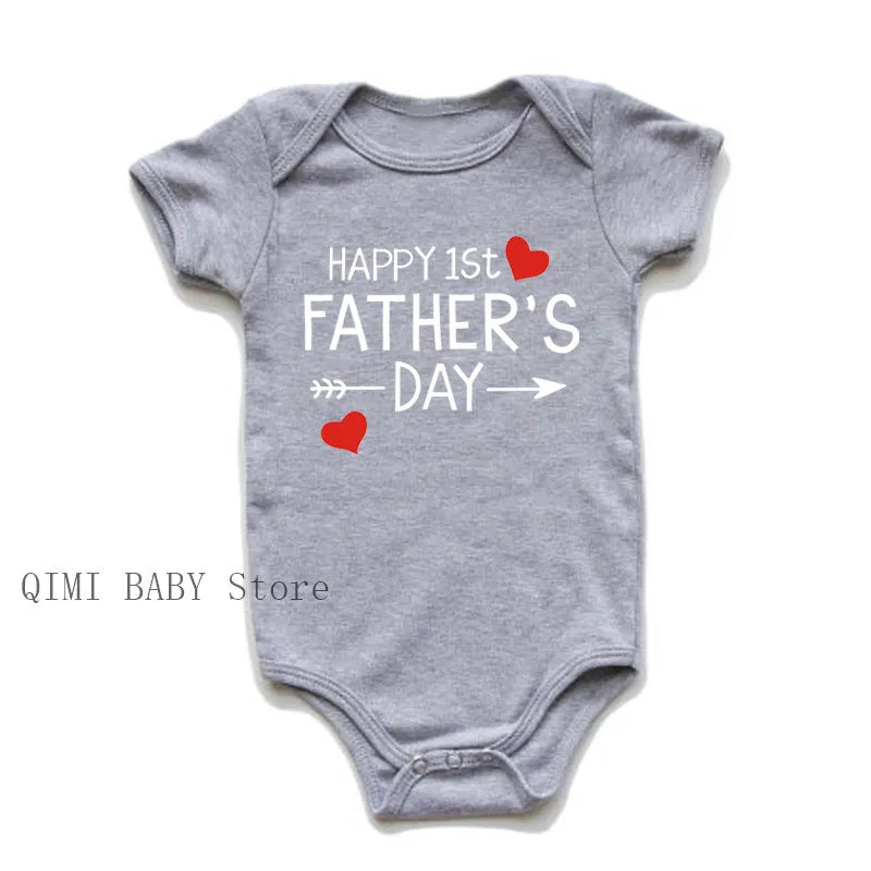 Funny Happy 1st Father's Day Newborn Baby Bodysuits Cotton Summer Baby Boys Girls Rompers Father's Day Gift Baby Onesie Clothes