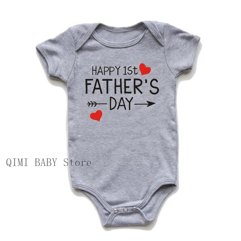 Funny Happy 1st Father's Day Newborn Baby Bodysuits Cotton Summer Baby Boys Girls Rompers Father's Day Gift Baby Onesie Clothes