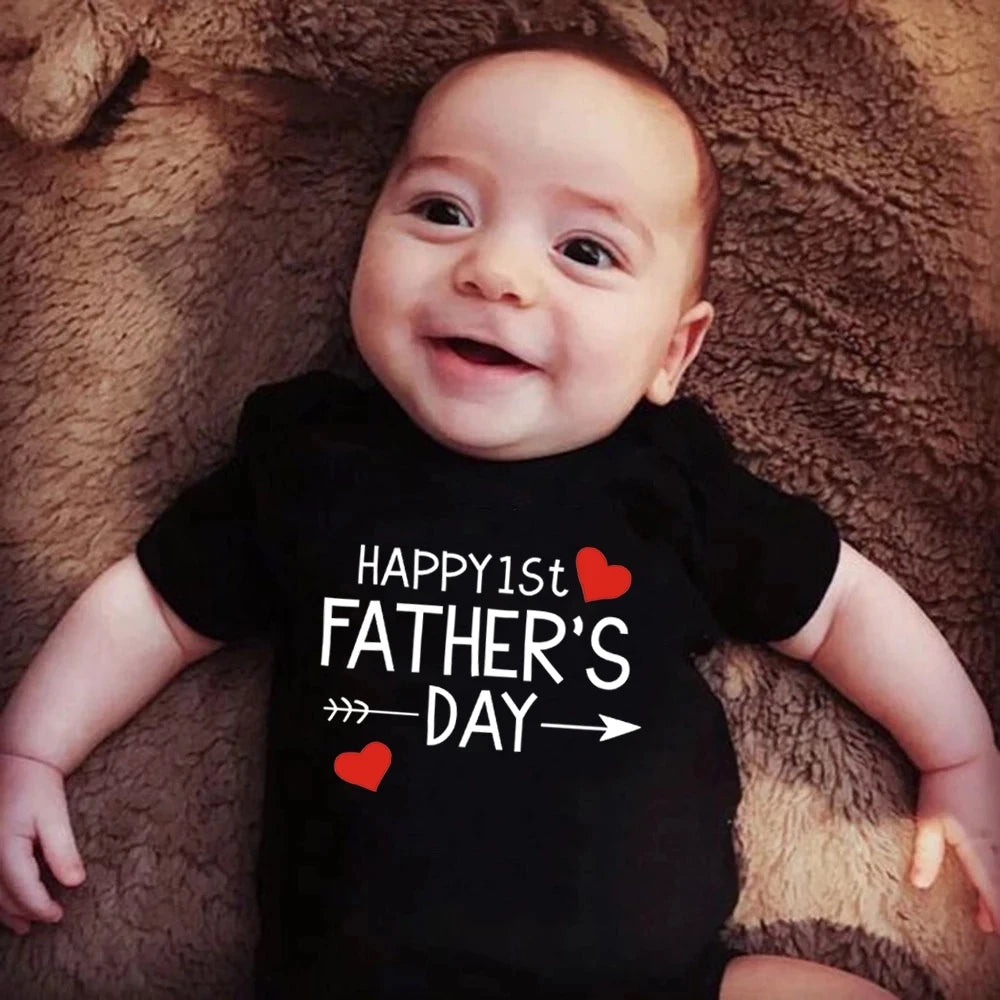 Funny Happy 1st Father's Day Newborn Baby Bodysuits Cotton Summer Baby Boys Girls Rompers Father's Day Gift Baby Onesie Clothes