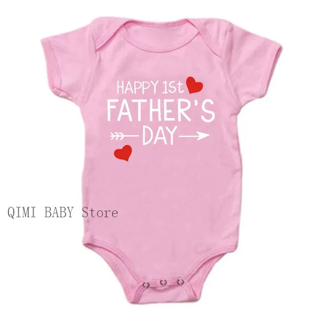 Funny Happy 1st Father's Day Newborn Baby Bodysuits Cotton Summer Baby Boys Girls Rompers Father's Day Gift Baby Onesie Clothes