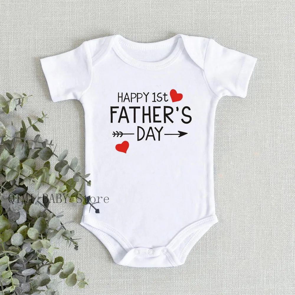 Funny Happy 1st Father's Day Newborn Baby Bodysuits Cotton Summer Baby Boys Girls Rompers Father's Day Gift Baby Onesie Clothes