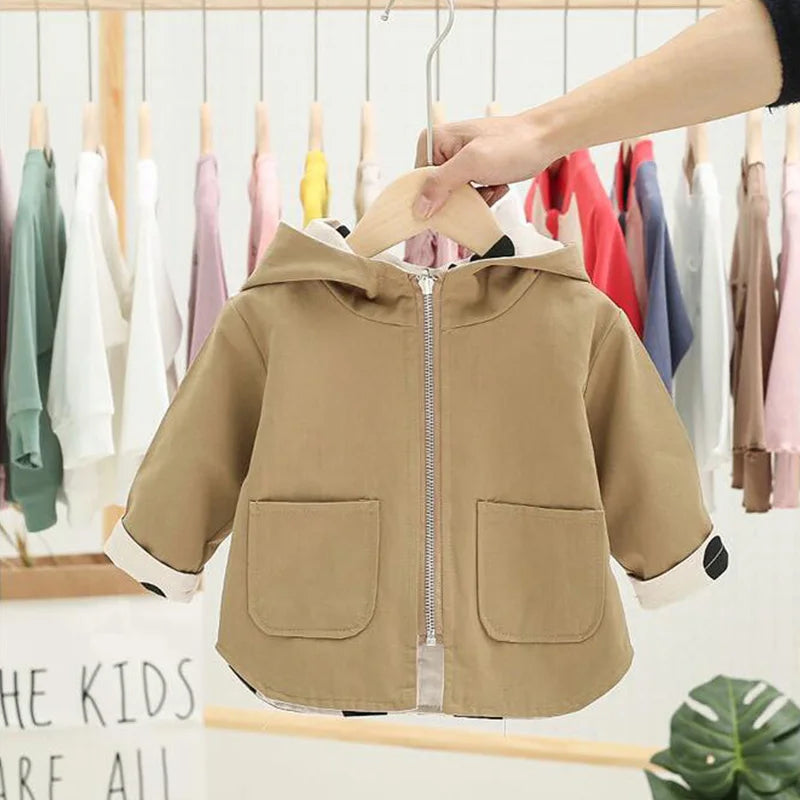 Veste bébé bébé fille coupe-vent printemps et automne nouvelle veste à capuche double face à pois pour enfants veste bébé garçon