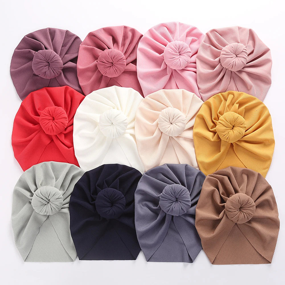 Baby Solid Ribbed Topknot Hat Kids Donut Ball Cap Newborn Girls Photography Props Spring Autumn Modis Beanie Turban Infant