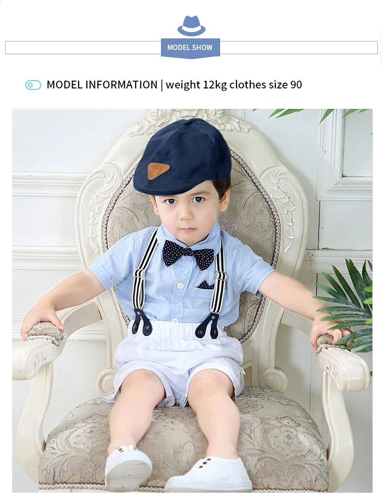 Ensemble de vêtements pour nouveau-né garçon, couleur unie, avec nœud, costume formel pour tout-petits, barboteuse bleu ciel d'été + short blanc, vêtements pour bébé