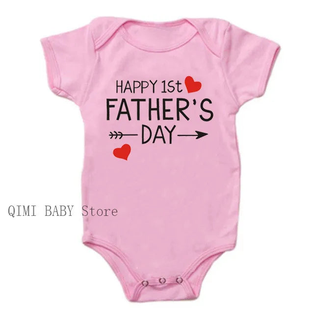 Funny Happy 1st Father's Day Newborn Baby Bodysuits Cotton Summer Baby Boys Girls Rompers Father's Day Gift Baby Onesie Clothes