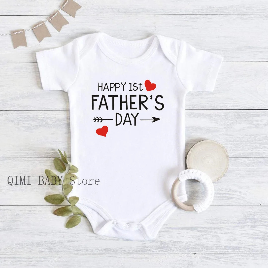 Funny Happy 1st Father's Day Newborn Baby Bodysuits Cotton Summer Baby Boys Girls Rompers Father's Day Gift Baby Onesie Clothes