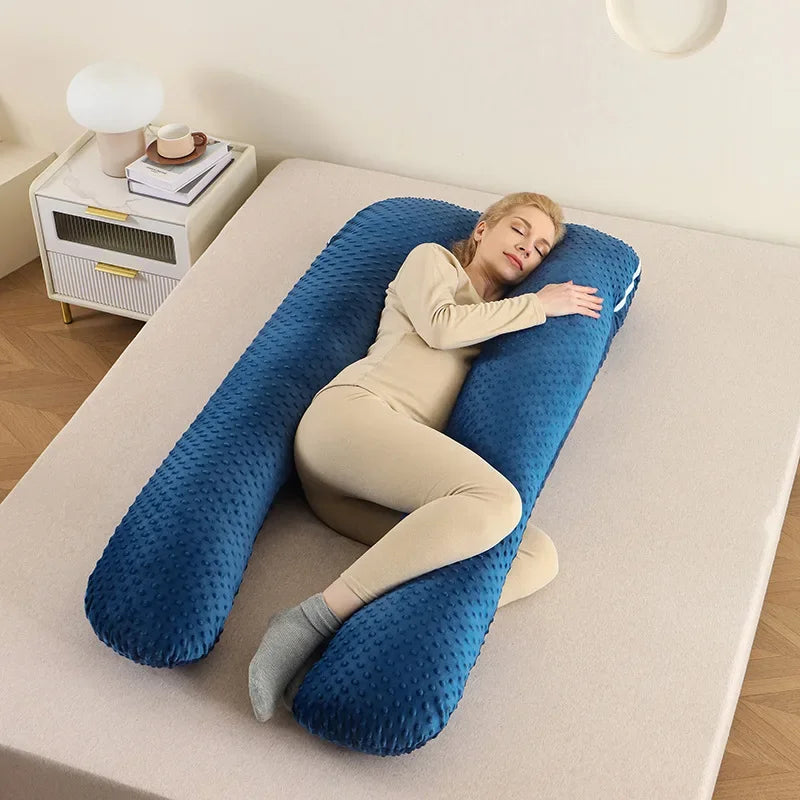 Oreiller amovible et lavable, oreiller doux pour dormir sur le côté, oreiller en forme de U pour femmes enceintes, oreiller de taille en mousse à mémoire de forme de couleur unie