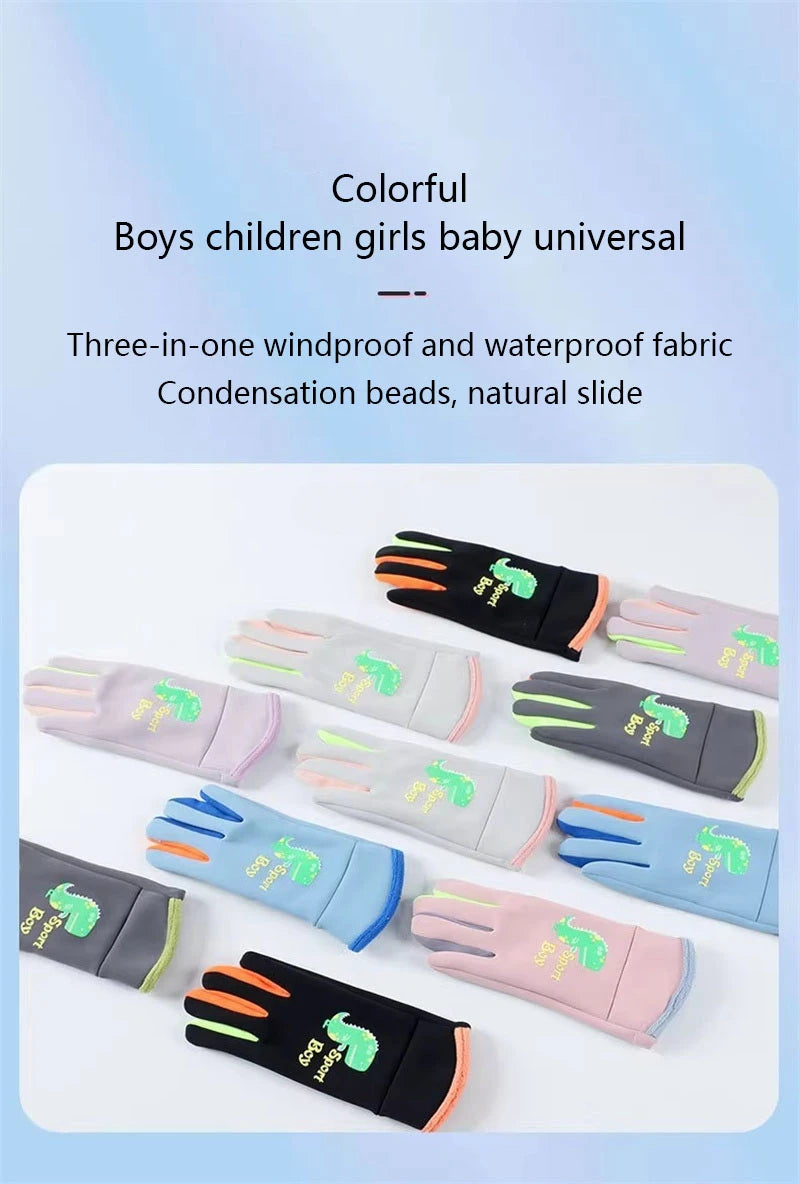 Winter Children's Gloves Cartoon Dinosaur Fluorescence Cycling Kids Warm Sports Skiing Windproof Waterproof Boys Girls Gloves