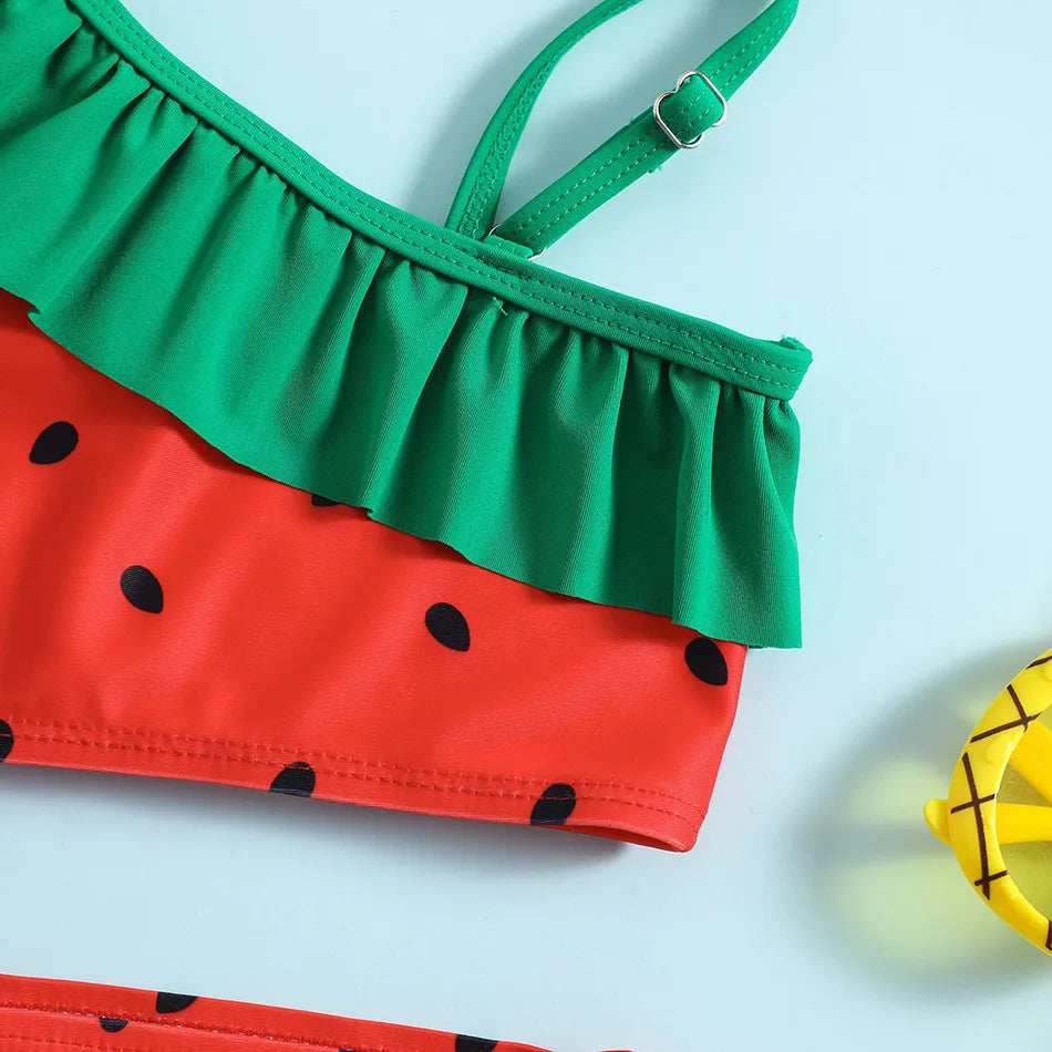 Ensemble bikini de plage pour enfants, joli maillot de bain pastèque et ananas à motif fruité, haut dos nu et bas assortis