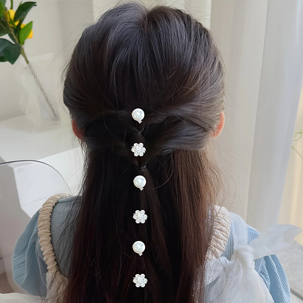 10 Pieces Girls Cute Self-colored Artificial Pearl Flower Hair Clips