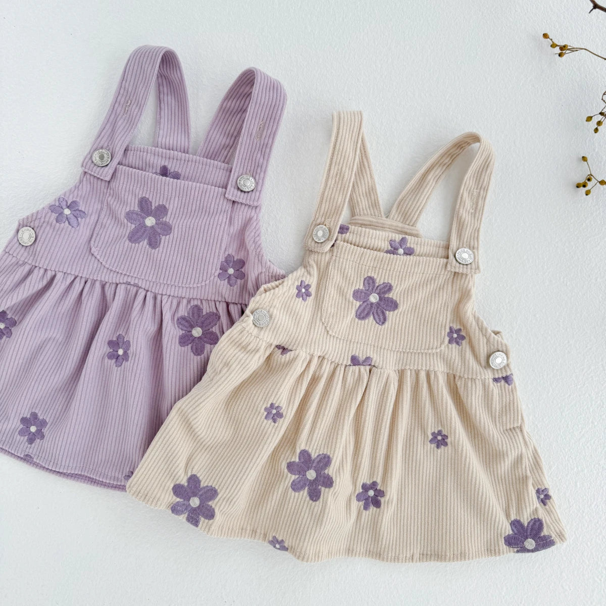 Vêtements printemps-automne pour bébé fille, robe à bretelles pour enfants, broderie florale, jolie feuille de lotus, vêtements pour nouveau-né