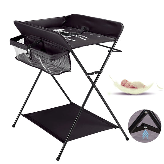 Baby Changing Table Foldable Changing Table with Storage Shelves Cushion with Height Ladder Large Changing Table 80 x 63cm