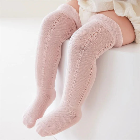 Lot de 5 paires de chaussettes longues ajourées pour bébé, en maille respirante, en coton, princesse, sans os, montantes, fines, pour nouveau-né, de 0 à 2 ans