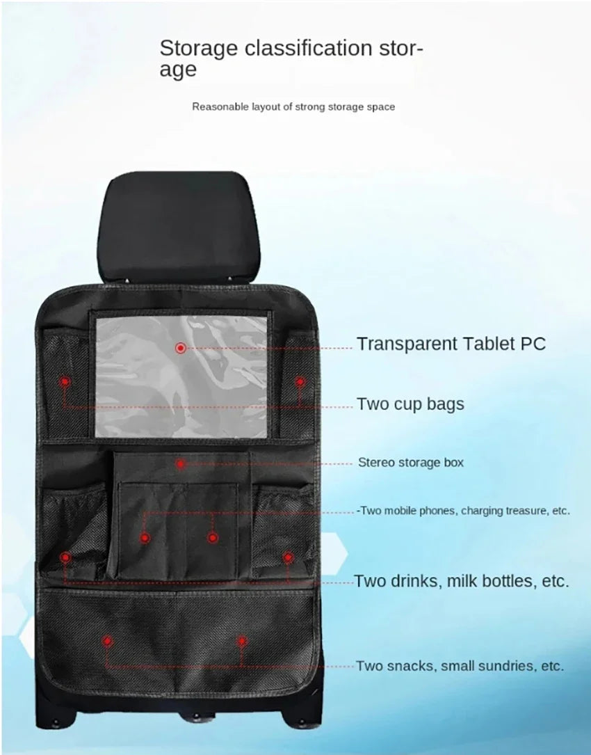 Car Backseat Organizer with Touch Screen Tablet Holder Auto Back Seat Storage Cover Protector for Travel Road Trip Kids Toddlers