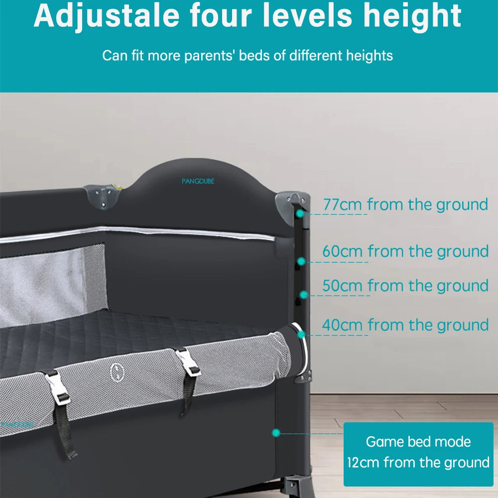 PANGDUBE Multifunctional Baby Crib 120*60cm Baby Bed, Baby Rocker, Diaper Changing Table 0 ~ 6 Years Old Baby Cot