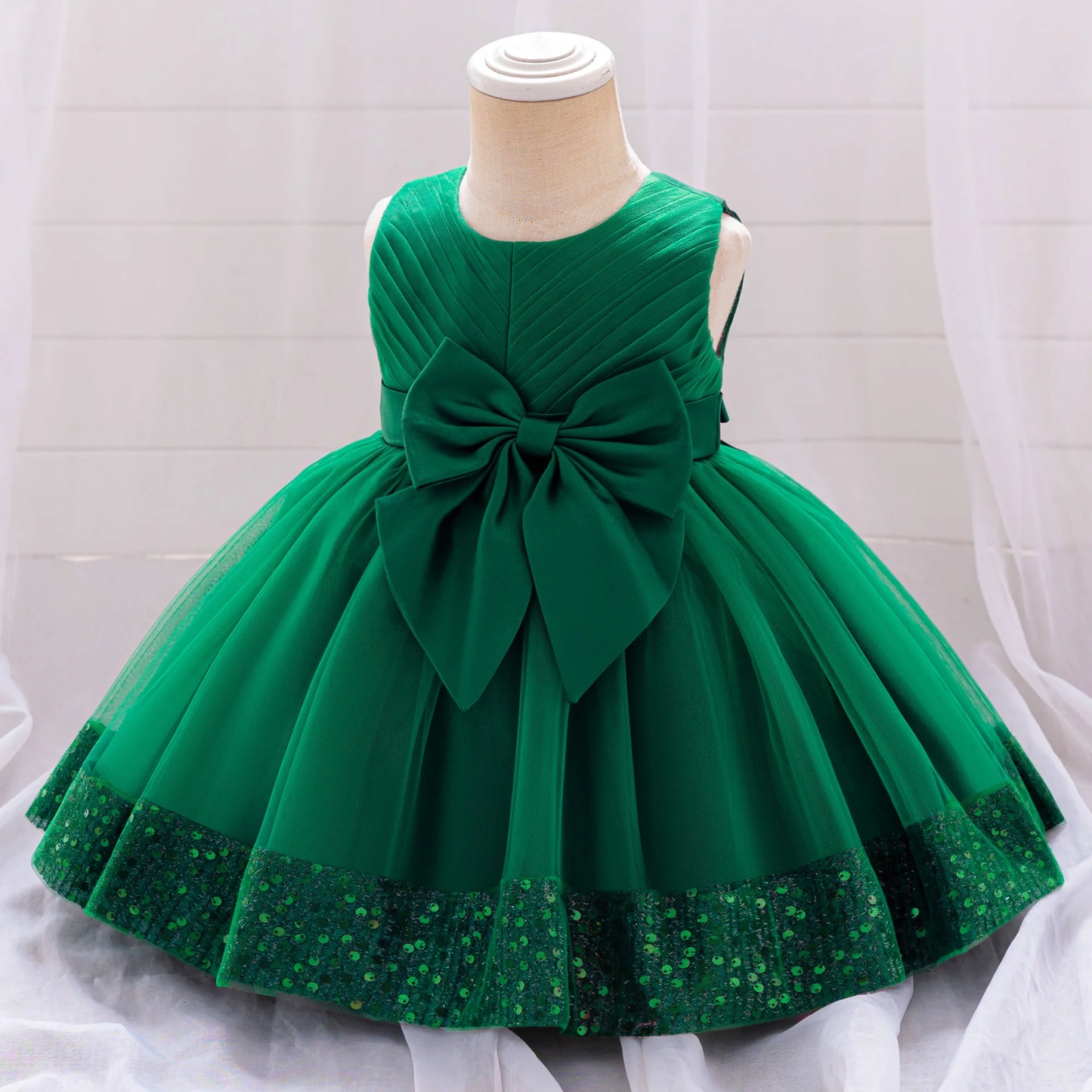 Robe de soirée à paillettes pour petite fille, tenue de bal de fin d'année, de mariage, de Noël, de 1er anniversaire, avec nœud, tenue de princesse en dentelle pour demoiselle d'honneur