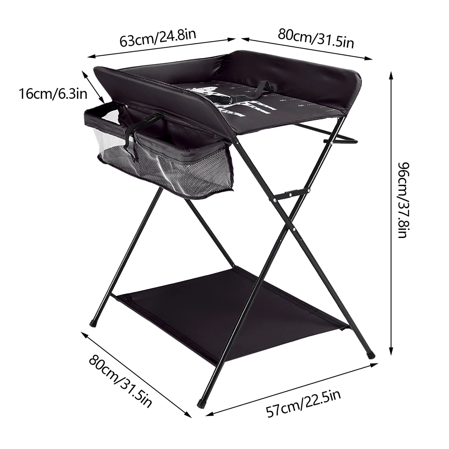 Baby Changing Table Foldable Changing Table with Storage Shelves Cushion with Height Ladder Large Changing Table 80 x 63cm