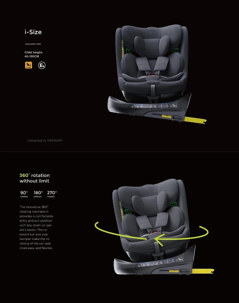 Child Seat 360° Baby Car Seat Rotatable ISOFIX ,E8,R129/Group0+1/2/3,0-36 kg/0-12 Years, 5-Point Safety Belt, Child Car Seat