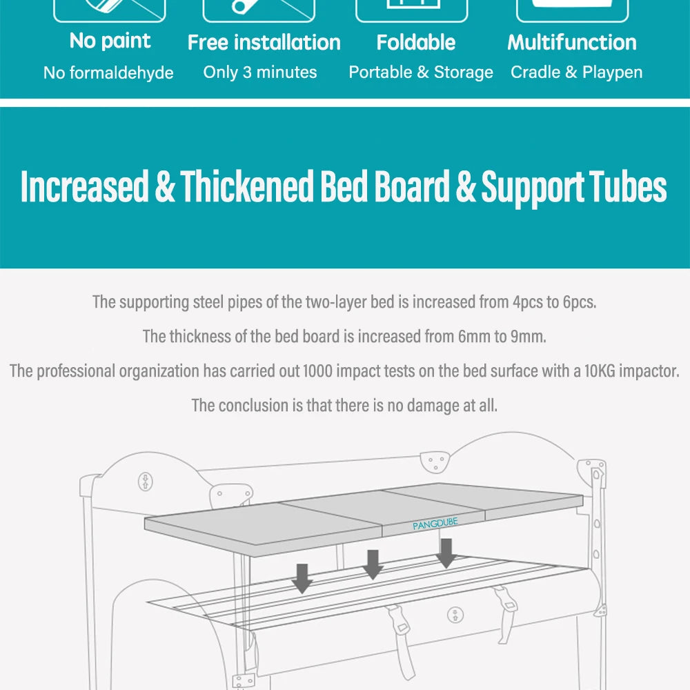 PANGDUBE Multifunctional Baby Crib 120*60cm Baby Bed, Baby Rocker, Diaper Changing Table 0 ~ 6 Years Old Baby Cot