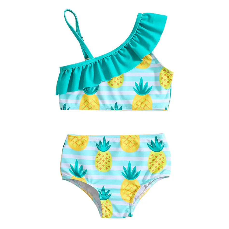 Ensemble bikini de plage pour enfants, joli maillot de bain pastèque et ananas à motif fruité, haut dos nu et bas assortis