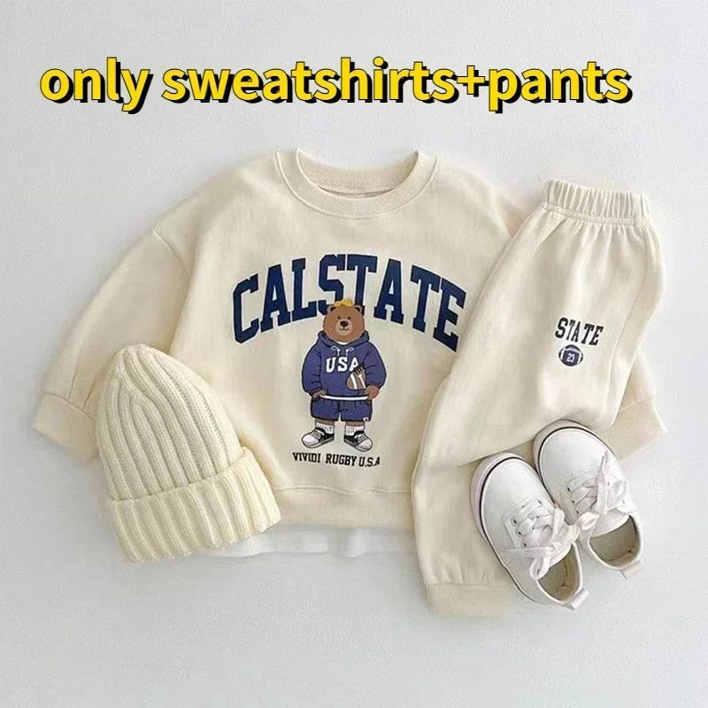 Spring Autumn Baby Boy Sets Long Sleeves Letter Bear Sweatshirts+Pants Child Casual Clothes E3800