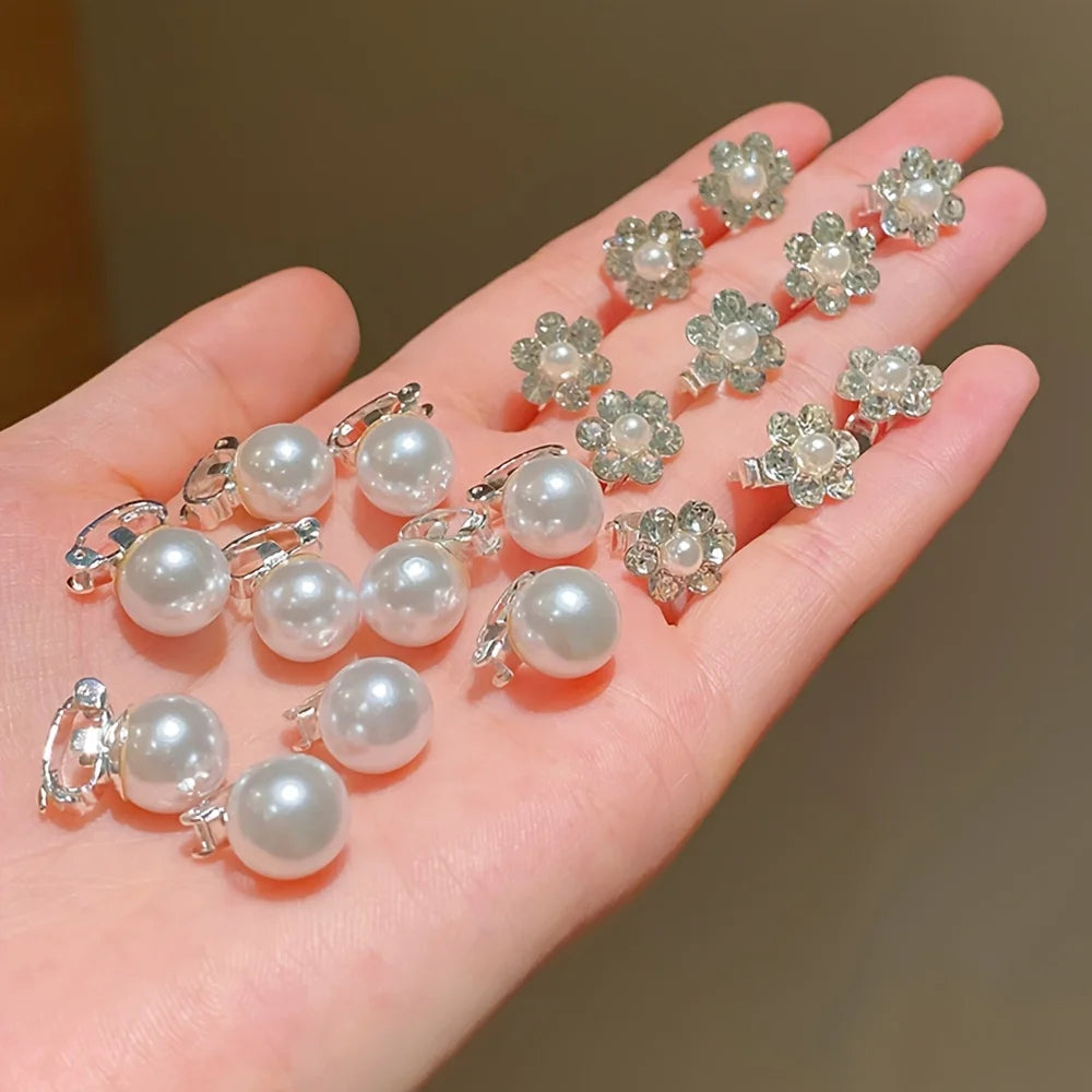 10 Pieces Girls Cute Self-colored Artificial Pearl Flower Hair Clips