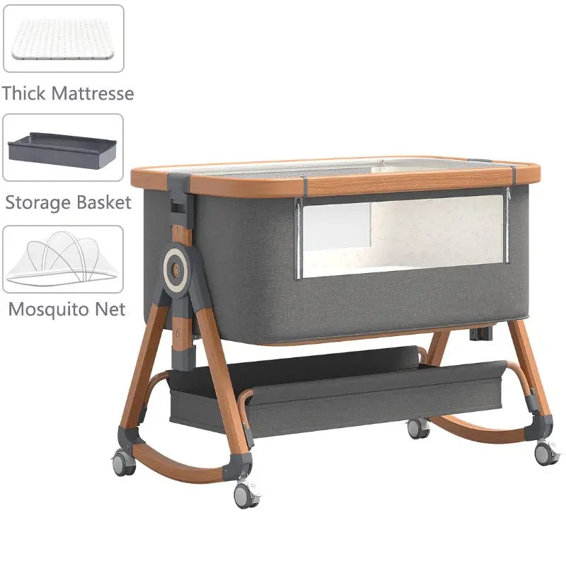 Baby Crib 3 in 1 Baby bed Bedside Crib Baby Playpen 0-3 years child multi-function folding and lifting With Mosquito Net & Wheel