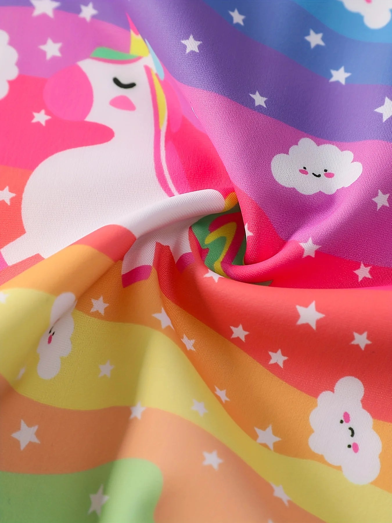 Maillot de bain arc-en-ciel pour fille, manches longues, bas de bikini, imprimés colorés et joyeux, motif animal et cheval fantaisiste