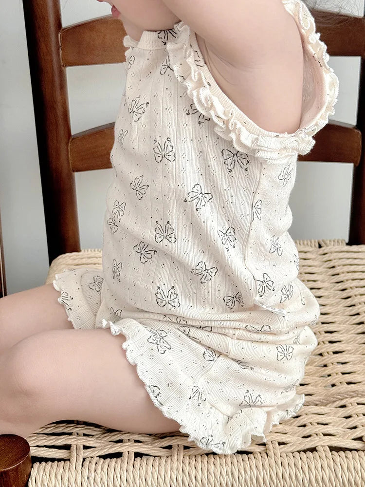 Ensemble de vêtements pour bébé, ensemble d'été pour petite fille, mignon nœud papillon, bretelles en dentelle + short, ensemble 2 pièces en coton confortable pour filles, ensemble pour nouveau-né