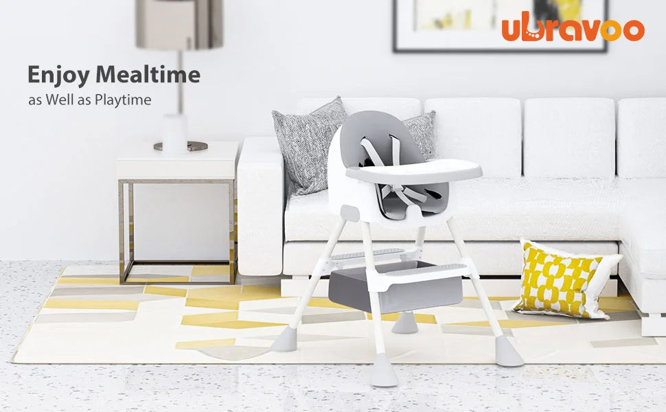 UBRAVOO Baby High Chair 6 Months Plus, 2-in-1 with Footrest, Detachable Double Tray, Easy to Clean Feeding