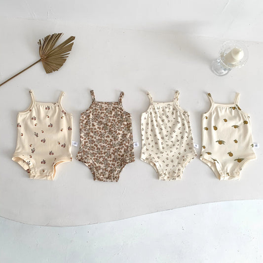 1688 Ins Style Été Bébé Coton Barboteuse Filles Sans Manches Motif Fruits Bonne Élasticité 0-2 Ans Combinaison Vente Chaude