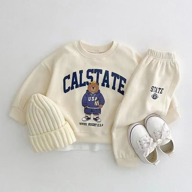 Spring Autumn Baby Boy Sets Long Sleeves Letter Bear Sweatshirts+Pants Child Casual Clothes E3800