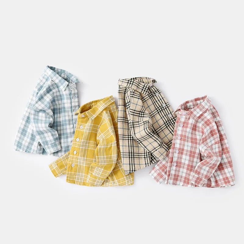 T-shirts printemps-automne pour bébés garçons, en coton à carreaux, manches longues, col rabattu, vêtements d'extérieur pour nouveau-nés