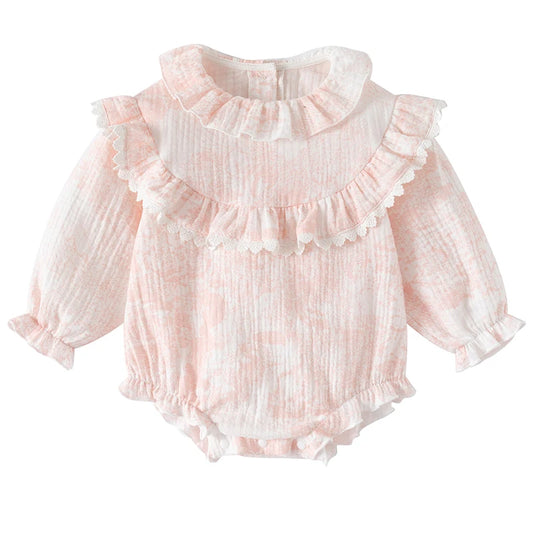 Barboteuse pour bébé fille, barboteuse à volants, col à volants, motif floral, vêtements de princesse pour nouveau-né