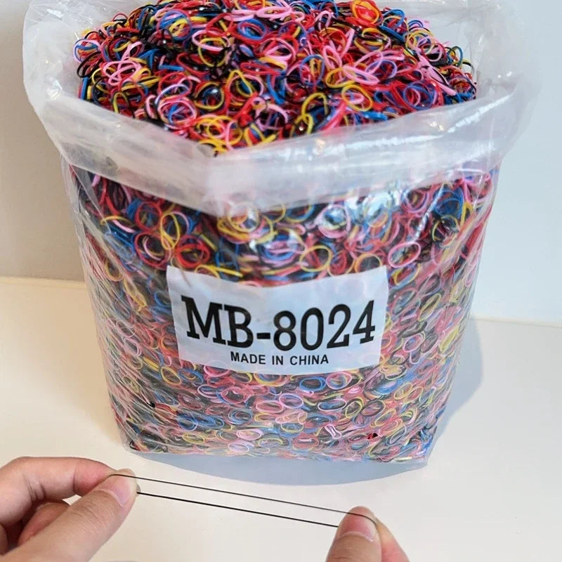 1000/2000Pcs/bag Girls Colourful Disposable Rubber Band Hair Ties Headband Children Ponytail Holder Bands Kids Hair Accessories