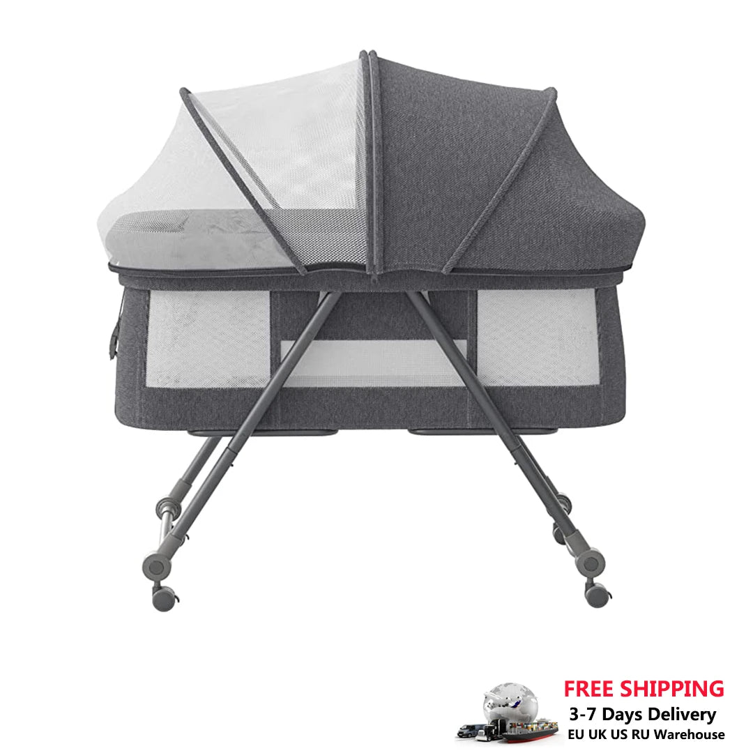 UBRAVOO Baby Grab-and-go Travel Cot with Mattress & Silent Wheels, Rocking Crib Convertible, XYT-001