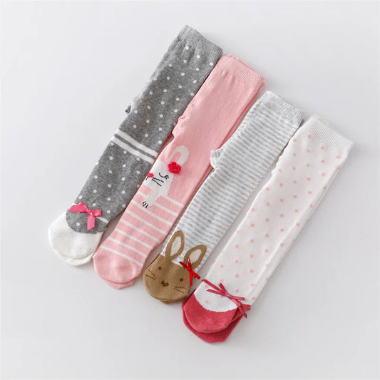 Lot de 4 paires de collants tricotés moulants pour bébé fille, en coton imprimé, pour nouveau-né, décontractés, de 0 à 12 mois