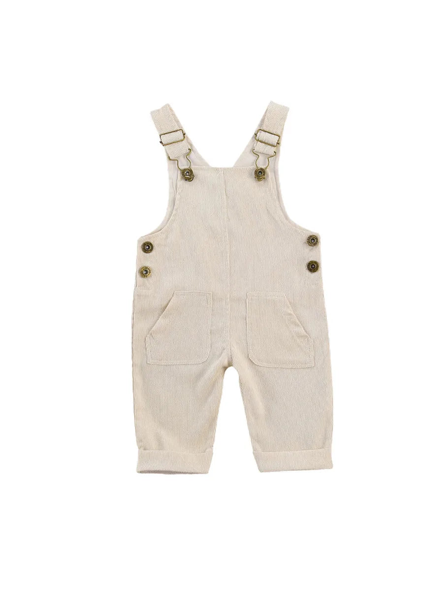 Combinaison pantalon à bretelles unisexe pour bébé de 0 à 24 mois avec boutons, couleur unie, pour tout-petits garçons et filles